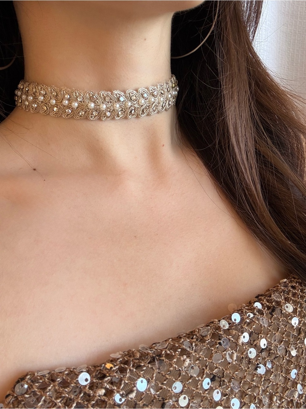 Gold Beaded Pearl Choker Necklace - Elegant Women's Jewelry